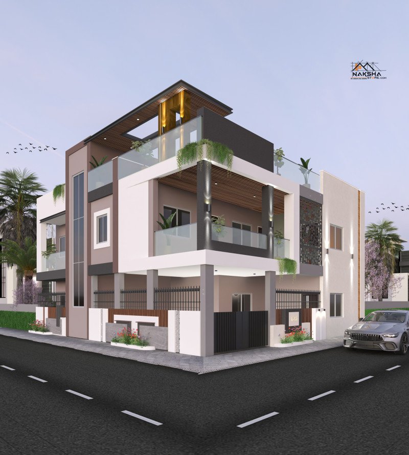 41x44 G+1 Modern House Elevation | Premium 3D Front Design by Naksha Store